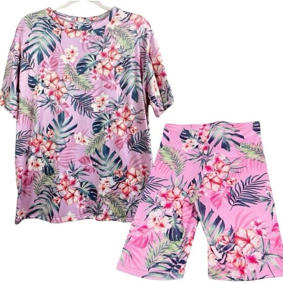 Fashion Nova Pink Tropical Bike Short Set - Picture 2 of 16